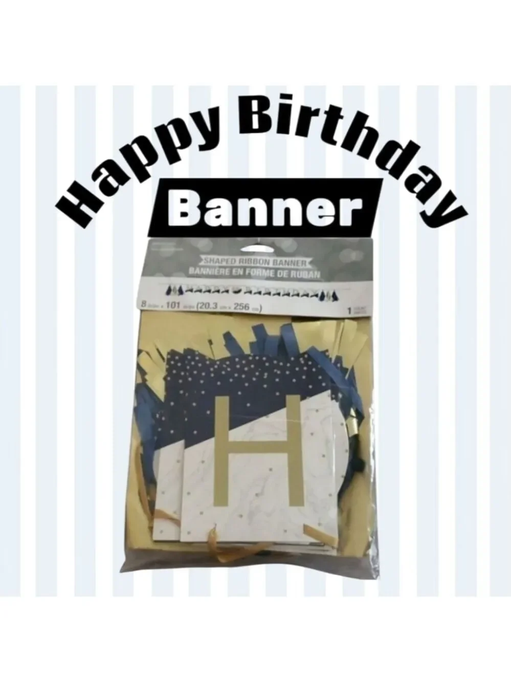 Happy Birthday shaped ribbon banner with stickers 8 inch x 101 inches